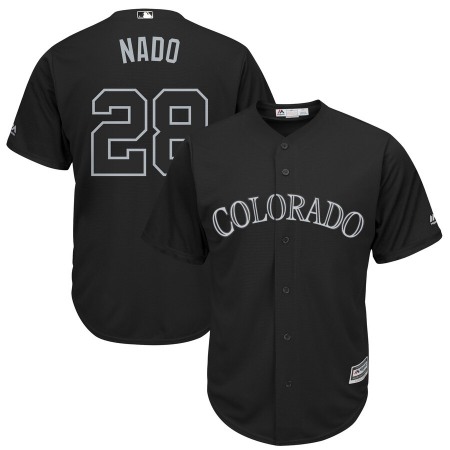 Men's Colorado Rockies #28 Nolan Arenado "Nado" Black 2019 Players' Weekend Replica Player Stitched MLB Jersey