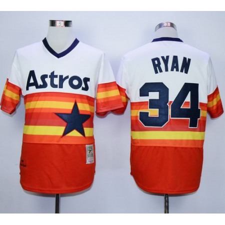 Mitchell and Ness Astros #34 Nolan Ryan White/Orange Stitched Throwback MLB Jersey