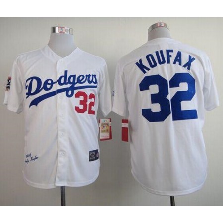 Mitchell and Ness 1958 Dodgers #32 Sandy Koufax White w/1955 World Patch Stitched MLB Jersey