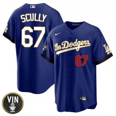 Men's Los Angeles Dodgers #67 Vin Scully 2022 Navy Vin Scully Patch Cool Base Stitched Baseball Jersey