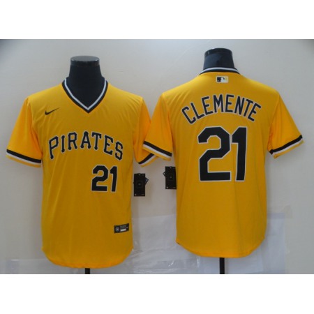 Men's Pittsburgh Pirates #21 Roberto Clemente Yellow Cool Base Stitched Jersey