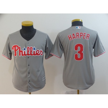 Youth Philadelphia Phillies #3 Bryce Harper Majestic Gray Home Cool Base Stitched MLB Jersey Youth Philadelphia Phillies #3 Bryce Harper Majestic Gray Home Cool Base Stitched MLB Jersey