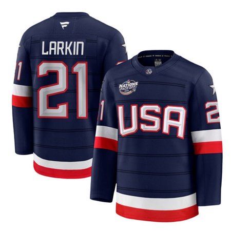 Youth USA #21 Dylan Larkin Navy 2025 4 Nations Face-Off Stitched Jersey