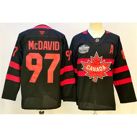Men's Canada #97 Connor McDavid Black 2025 4 Nations Face-Off Premium With A Patch Stitched Jersey