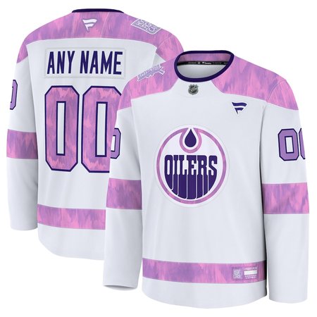 Men's Edmonton Oilers White 2024 Hockey Fights Cancer Custom Practice Jersey