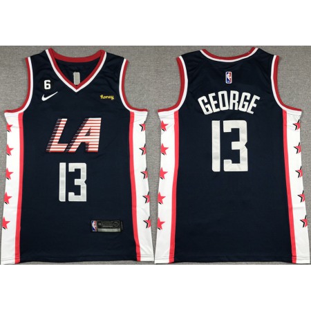 Men's Los Angeles Clippers #13 Paul George Navy 2022/23 City Edition With NO.6 Patch Stitched Jersey