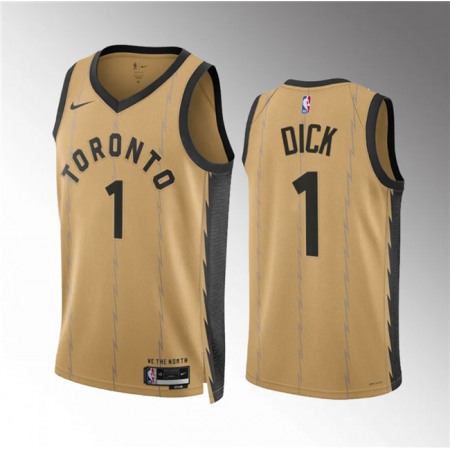 Men's Toronto Raptors #1 Gradey Dick Gold 2023/24 City Edition Stitched Basketball Jersey Men's Toronto Raptors #1 Gradey Dick Gold 2023/24 City Edition Stitched Basketball Jersey