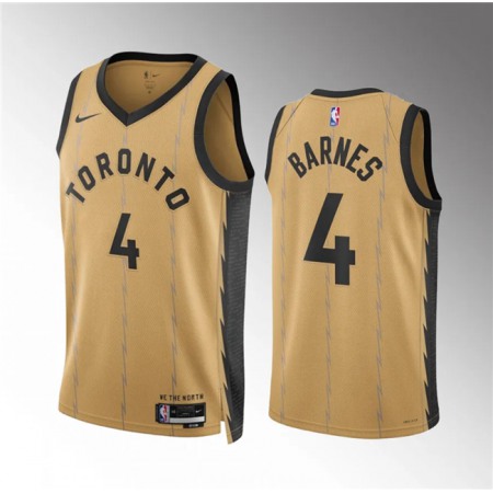 Men's Toronto Raptors #4 Scottie Barnes Gold 2023/24 City Edition Stitched Basketball Jersey Men's Toronto Raptors #4 Scottie Barnes Gold 2023/24 City Edition Stitched Basketball Jersey