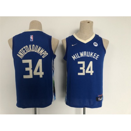 Youth Milwaukee Bucks #34 Giannis Antetokounmpo Blue 2022/23 City Edition Stitched Basketball Jersey Youth Milwaukee Bucks #34 Giannis Antetokounmpo Blue 2022/23 City Edition Stitched Basketball Jersey