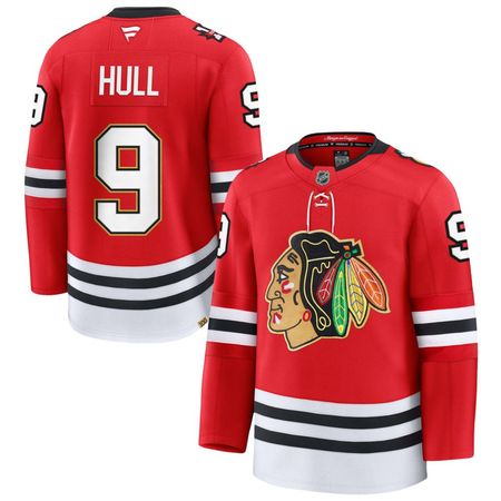 Men's Chicago Blackhawks #9 Bobby Hull Red Centennial Premium Jersey