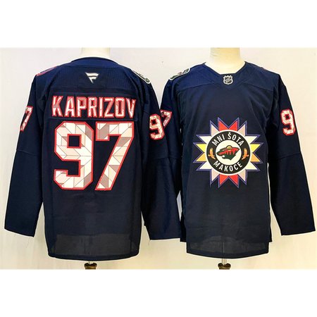 Men's Minnesota Wild #97 Kirill Kaprizov Navy 2024-25 Stitched Hockey Premium Jersey
