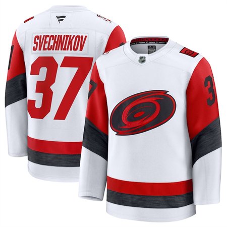 Men's Carolina Hurricanes #37 Andrei Svechnikov White 2025 Away Stitched Hockey Premium Jersey