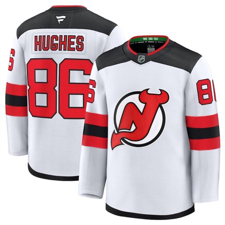 Men's New Jersey Devils #86 Jack Hughes White 2024-25 Away Stitched Hockey Premium Jersey