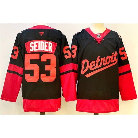 Men's Detroit Red Wings #53 Moritz Seider Black 2024-25 Stitched Premium Jersey