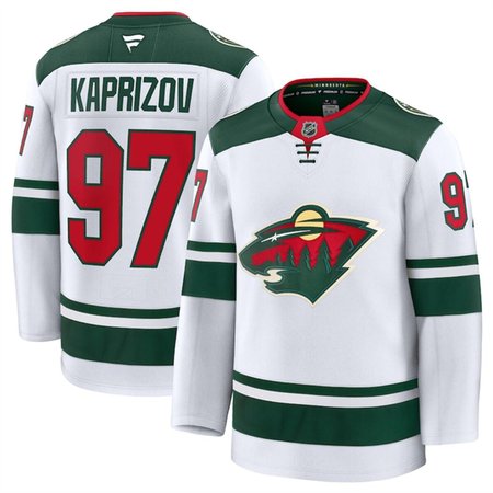 Men's Minnesota Wild #97 Kirill Kaprizov White 2024-25 Away Stitched Hockey Premium Jersey
