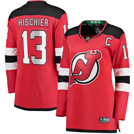 Women's New Jersey Devils #13 Nico Hischier Red Captain Patch Home Jersey