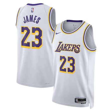 Men's Los Angeles Lakers #23 LeBron James White Association Edition Swingman Jersey