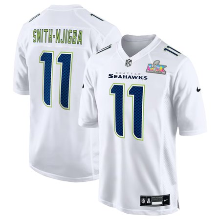 Men's Seattle Seahawks #11 Jaxon Smith-Njigba White Super Bowl LX Patch Tundra Fashion Game Jersey
