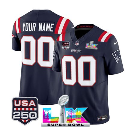 Men's New England Patriots Custom Navy Super Bowl LX Patch USA 250' Patch Vapor F.U.S.E. Limited Jersey