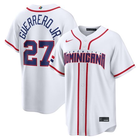 Men's Dominican Republic Baseball #27 Vladimir Guerrero Jr. White 2026 World Baseball Classic Home Stadium Jersey