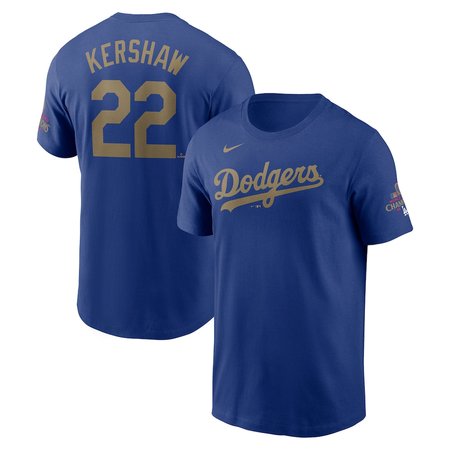 Youth Los Angeles Dodgers #22 Clayton Kershaw Royal 2025 Gold Collection Name & Number T-Shirt
