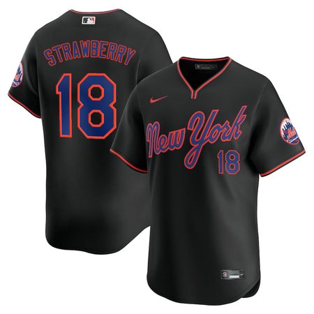 Men's New York Mets #18 Darryl Strawberry Black Alternate 2025 Limited Stitched Jersey