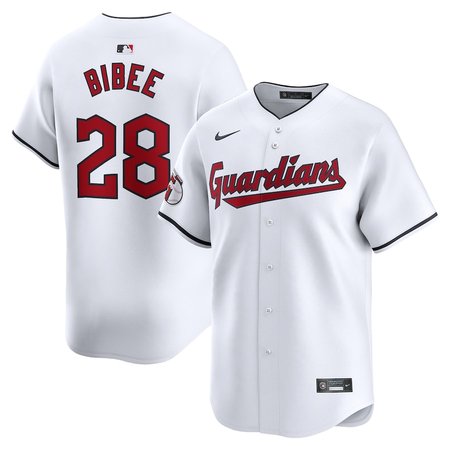 Men's Cleveland Guardians #28 Tanner Bibee Nike White Home Replica Jersey