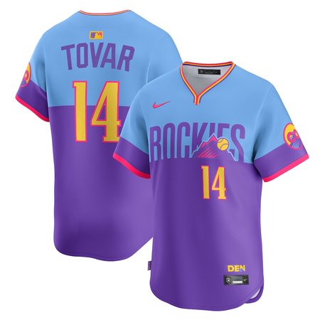 Men's Colorado Rockies #14 Ezequiel Tovar Nike Purple/Light Blue 2025 City Connect Elite Player Jersey