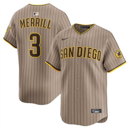 Men's San Diego Padres #3 Jackson Merrill Tan 2024 Alternate Limited Stitched Baseball Jersey
