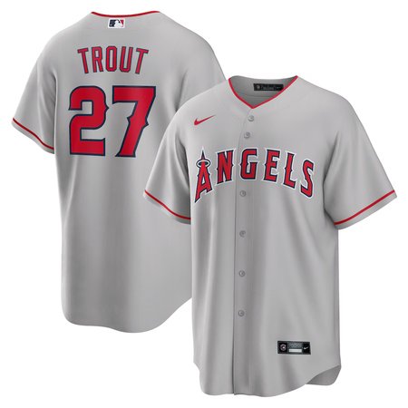 Men's Los Angeles Angels #27 Mike Trout Nike Silver Road Replica Player Name Jersey