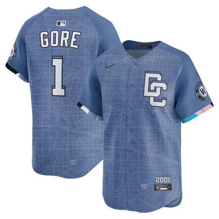 Men's Washington Nationals #1 MacKenzie Gore Nike Blue 2025 City Connect Limited Jersey