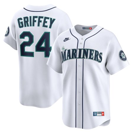 Men's Seattle Mariners #24 Ken Griffey Jr. Nike White Throwback Cooperstown Collection Limited Jersey