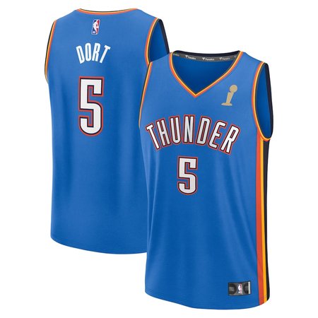 Youth Oklahoma City Thunder #5 Luguentz Dort Blue 2025 NBA Finals Champions Fast Break Replica Player Icon Edition Jersey