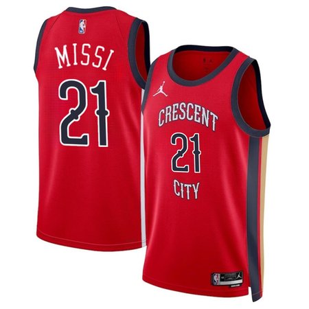 Men's New Orleans Pelicans #21 Yves Missi Red 2024 Draft Statement Edition Stitched Basketball Jersey Men's New Orleans Pelicans #21 Yves Missi Red 2024 Draft Statement Edition Stitched Basketball Jersey