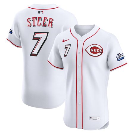 Men's Cincinnati Reds #7 Spencer Steer Nike White 2025 MLB Speedway Classic Home Elite Player Jersey