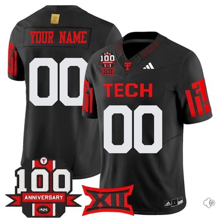 Men's Texas Tech Red Raiders Custom Black Premier 100 Year Anniversary Football Jersey