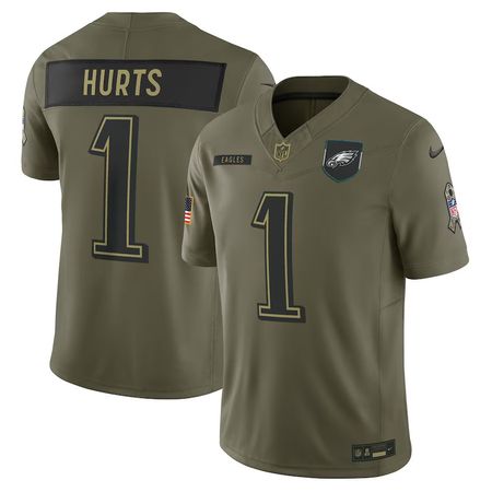 Men's Philadelphia Eagles #1 Jalen Hurts Nike Olive 2025 Salute to Service Limited Jersey