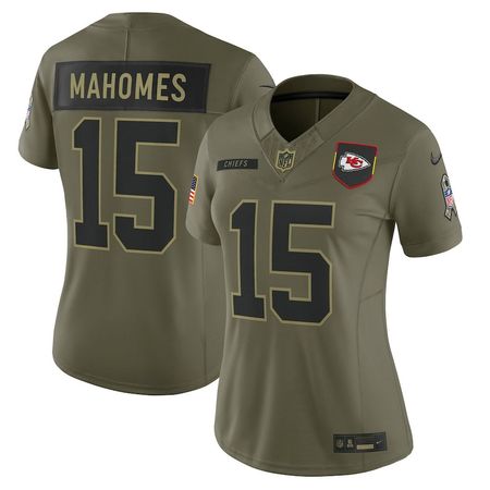 Women's Kansas City Chiefs #15 Patrick Mahomes Nike Olive 2025 Salute to Service Limited Jersey