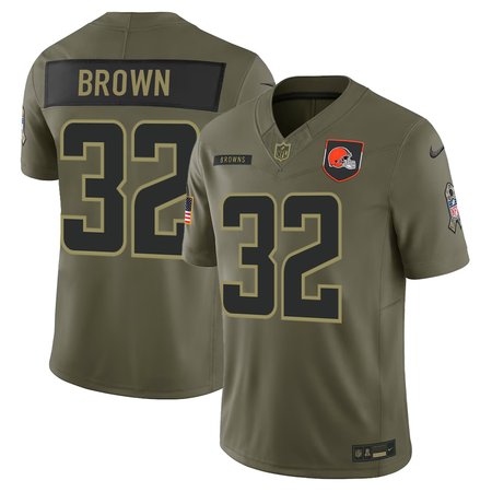 Men's Cleveland Browns #32 Jim Brown Nike Olive 2025 Salute to Service Retired Limited Jersey