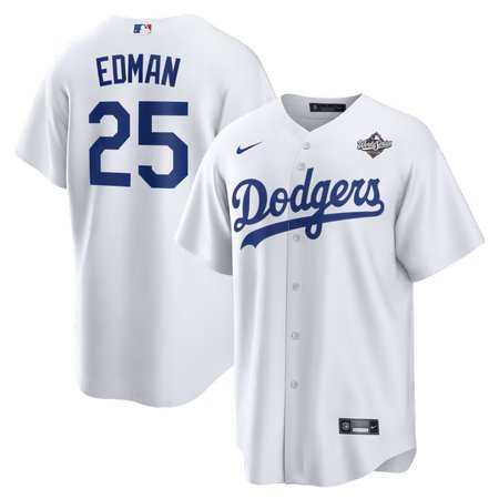 Men's Los Angeles Dodgers #25 Tommy Edman Nike White 2025 World Series Home Replica Player Jersey