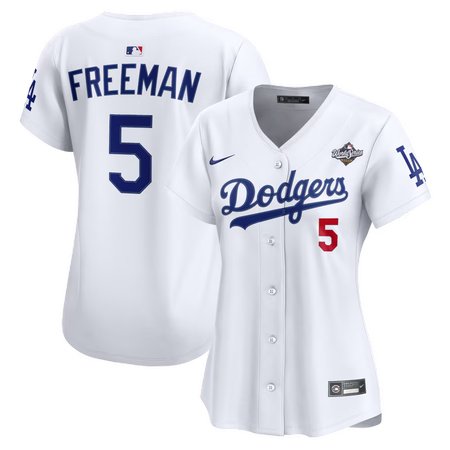 Women's Los Angeles Dodgers #5 Freddie Freeman Nike White 2025 World Series Home Limited Jersey
