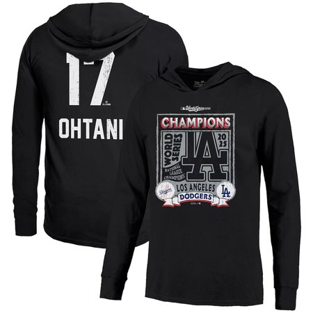 Men's Los Angeles Dodgers #17 Shohei Ohtani Threads Black 2025 World Series Champions Name & Number Lightweight Hoodie