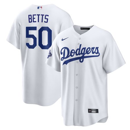Men's Los Angeles Dodgers #50 Mookie Betts Nike White 2025 World Series Champions Home Replica Jersey