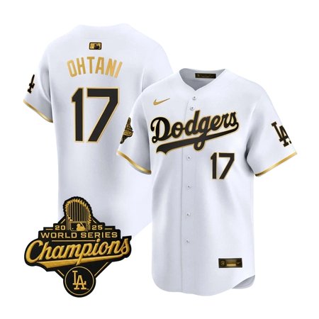 Youth Los Angeles Dodgers #17 Shohei Ohtani Nike White Golden 2025 World Series Champions Home Limited Jersey