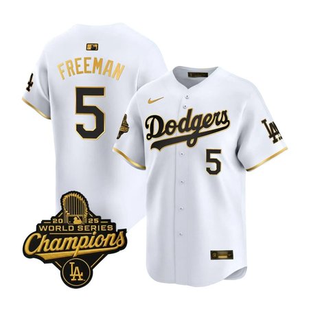 Youth Los Angeles Dodgers #5 Freddie Freeman Nike White Golden 2025 World Series Champions Home Limited Jersey
