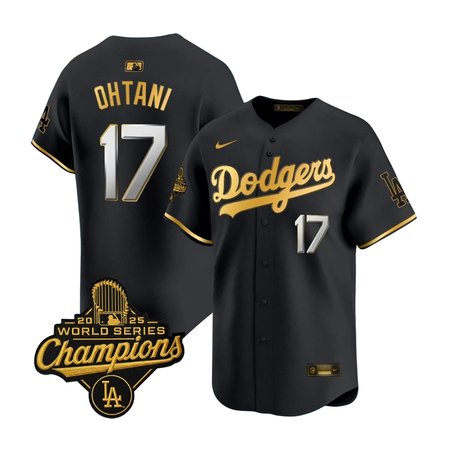 Youth Los Angeles Dodgers #17 Shohei Ohtani Nike Black Golden 2025 World Series Champions Home Limited Jersey