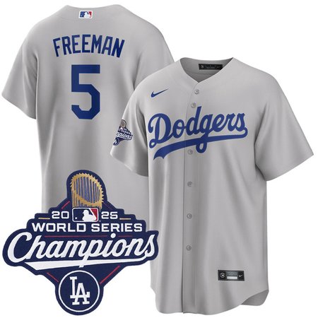Youth Los Angeles Dodgers #5 Freddie Freeman Nike Gray 2025 World Series Champions Home Replica Jersey