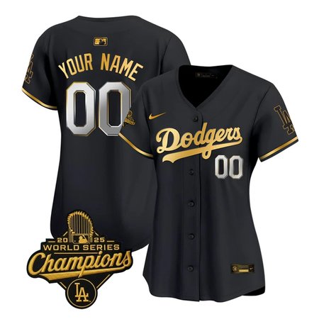 Women's Los Angeles Dodgers Custom Nike Black Golden 2025 World Series Champions Home Limited Jersey