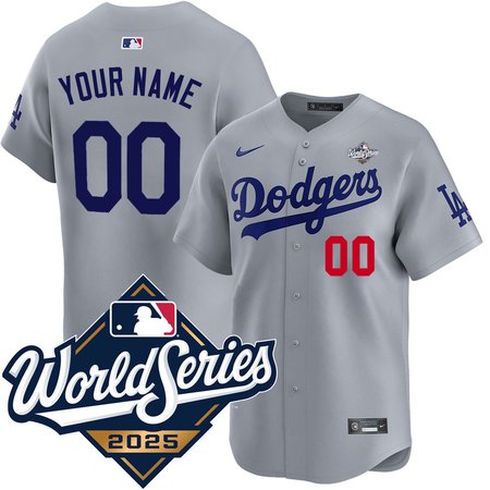 Men's Los Angeles Dodgers Custom Nike Gray 2025 World Series Home Limited Jersey
