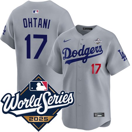 Youth Los Angeles Dodgers #17 Shohei Ohtani Nike Gray 2025 World Series Home Limited Jersey